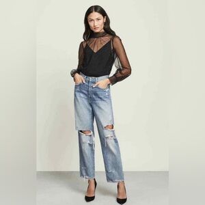 Veronica Beard Blake High Rise Distressed Straight Leg Jeans Sz 28